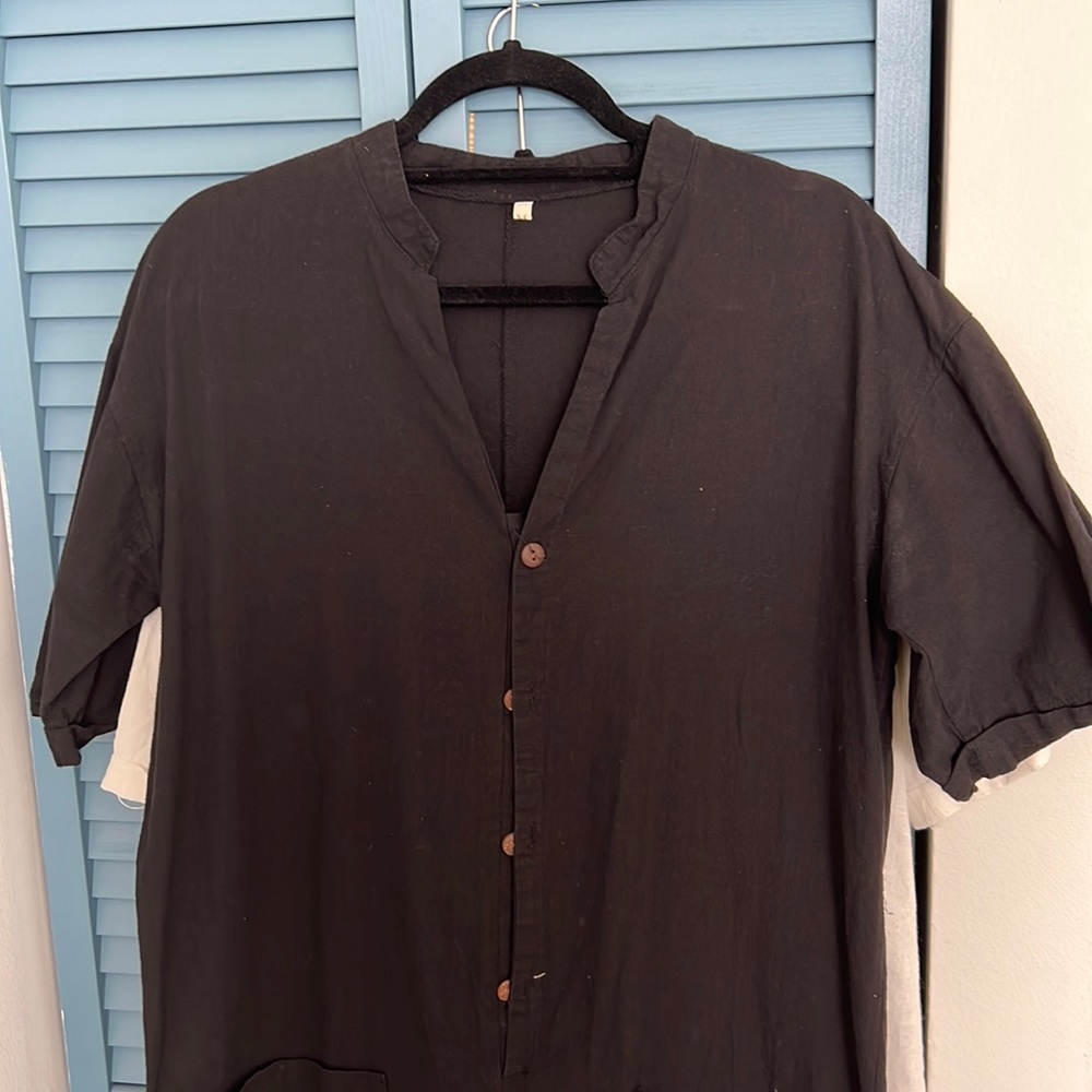 Linen Color Black Men Romper Size Medium